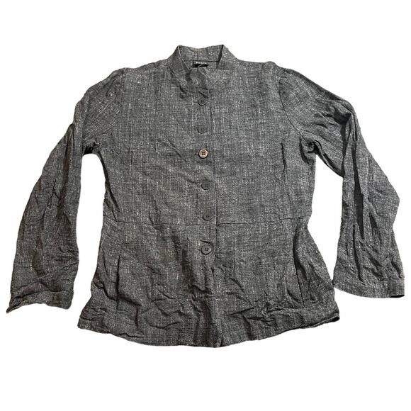Eileen Fisher Jacket Womens S‎ Linen Cross Hatch Black/Charcoal Button-Down J100 - Picture 1 of 10